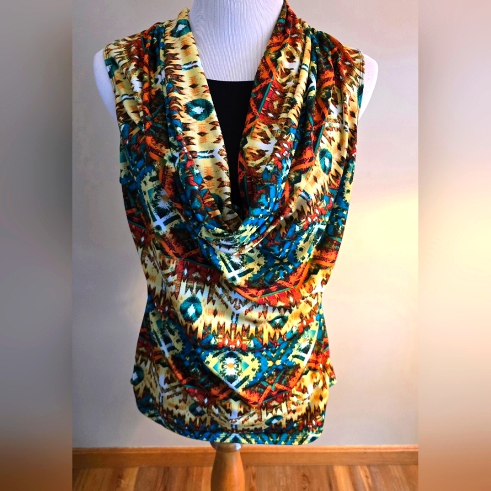 Rachel Rachel Geometric Print Top Women SZ L Multicolor Layered Tank Top